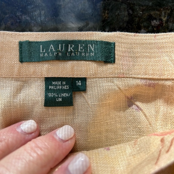 Vintage Lauren Ralph Lauren 100% Linen Floral Button Down A Line Skirt. 90’s. - Picture 9 of 14